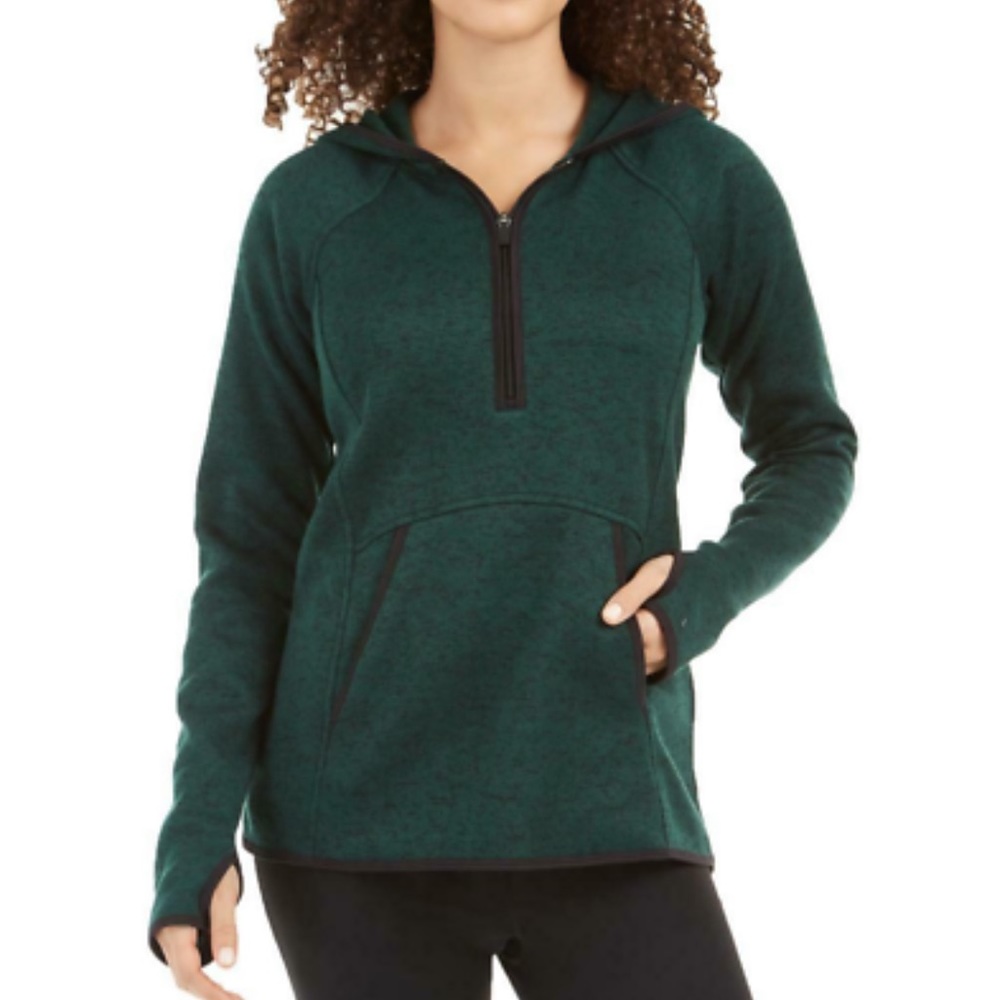 Ideology Women's Long Sleeve Quarter-Zip Hoodie Sweater Deep Pine